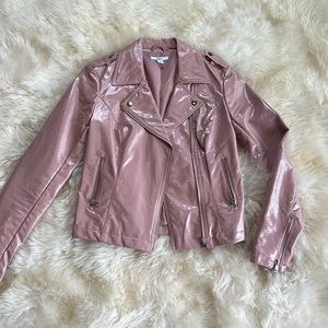 Bar III Faux Patent Leather Moto Jacket in Dusty Rose Sz XS